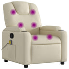 'vidaXL Massage Recliner Chair with Manual Reclining and Vibration Functions, Cream Faux Leather Upholstery, Armrest, Cup Holders, Side Pocket, Durable & Comfortable, Ideal for Living Room
