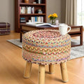 Shadowkart Ottoman Stool For Living Room, Jute & Cotton Dori Foot Rest Ottoman, Modern Foot Stool For Sitting, Wooden Legs Puffy