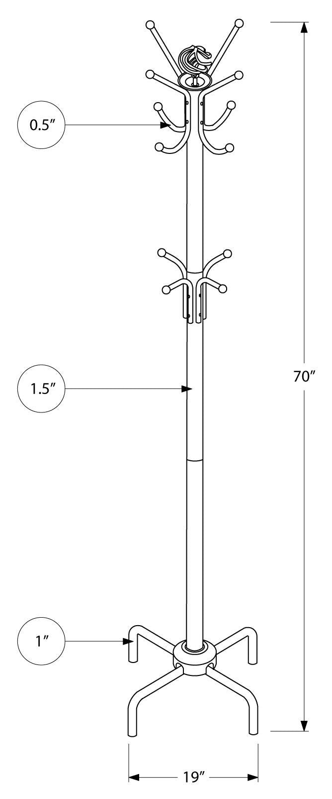 Monarch Specialties 2008, Hall Tree, Free Standing, 12 Hooks, Entryway, Bedroom, Metal, Red, Contemporary, Modern Coat Rack, 19' L x 19' W x 70' H