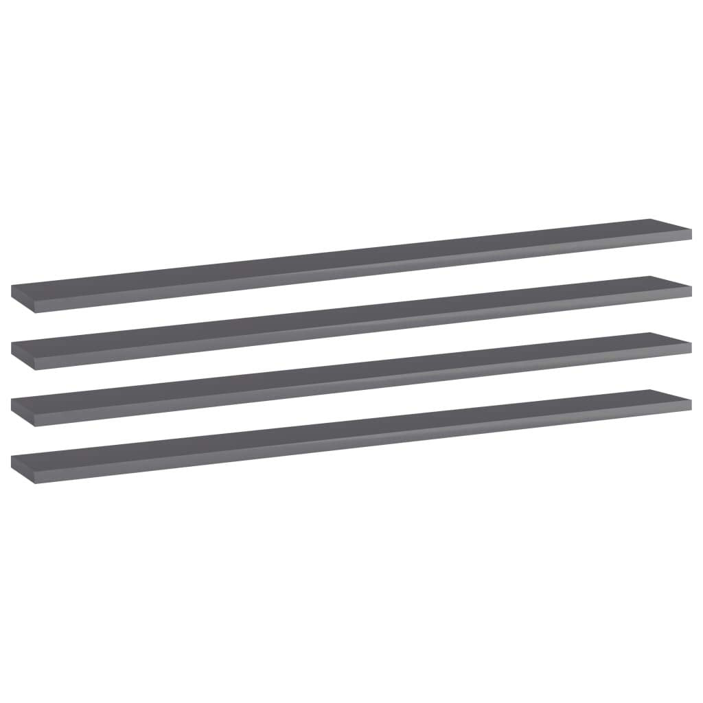 BURANIFUSION Bookshelf Boards 4 pcs High Gloss Gray 39.4&quot;x3.9&quot;x0.6&quot; Chipboard
