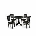East West Furniture Amva5-Blk-W 5 Piece Modern Dining Table Set Includes A Round Kitchen Table With Pedestal And 4 Kitchen Dining Chairs, 36X36 Inch, Black