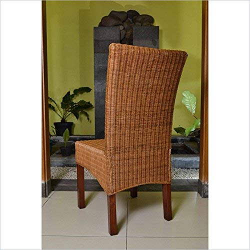 Campbell Salak Brown Rattan Wicker Stained Finish Dining Chairs with Mahogany Hardwood Frame (Set of 2)