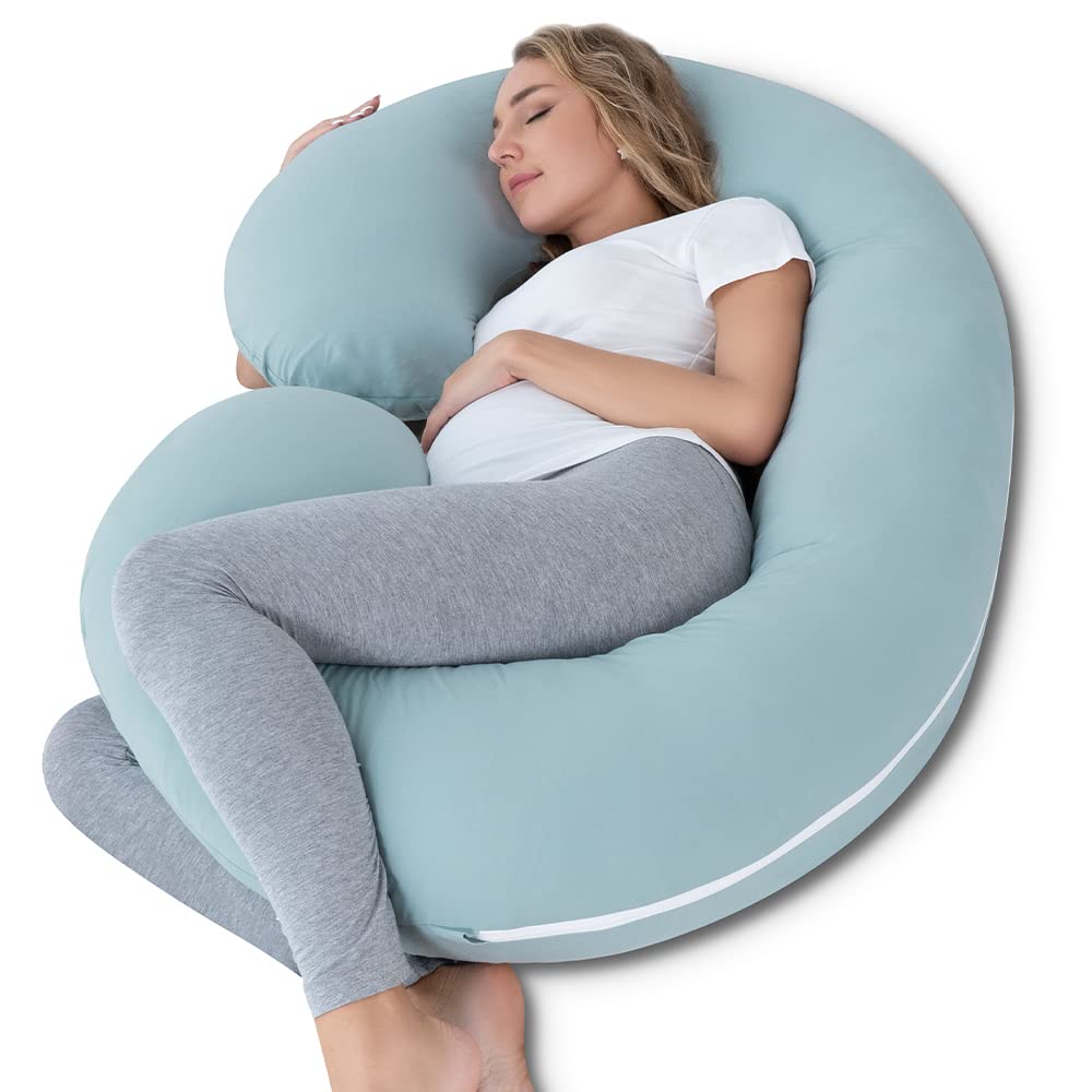 Insen Pregnancy Pillow, Cooling Pregnancy Body Pillow With Jersey Cover,C Shaped Full Body Pillow For Pregnant Women, Cooling Gr