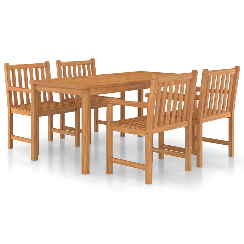 vidaXL Indoor/Outdoor Dining Set - 5 Piece Solid Teak Wood Patio Set with Rectangular Table and 4 Chairs, Water-Resistant Finish, in Brown Colour.