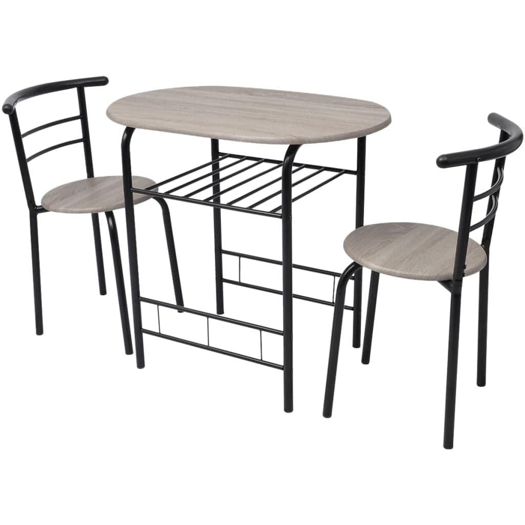 vidaXL MDF Breakfast Bar Set with Two Bar Stools- Compact Design with Sturdy Iron Frame for Casual Morning Meals- Unique Grains and Style- Easy to Clean and Assemble