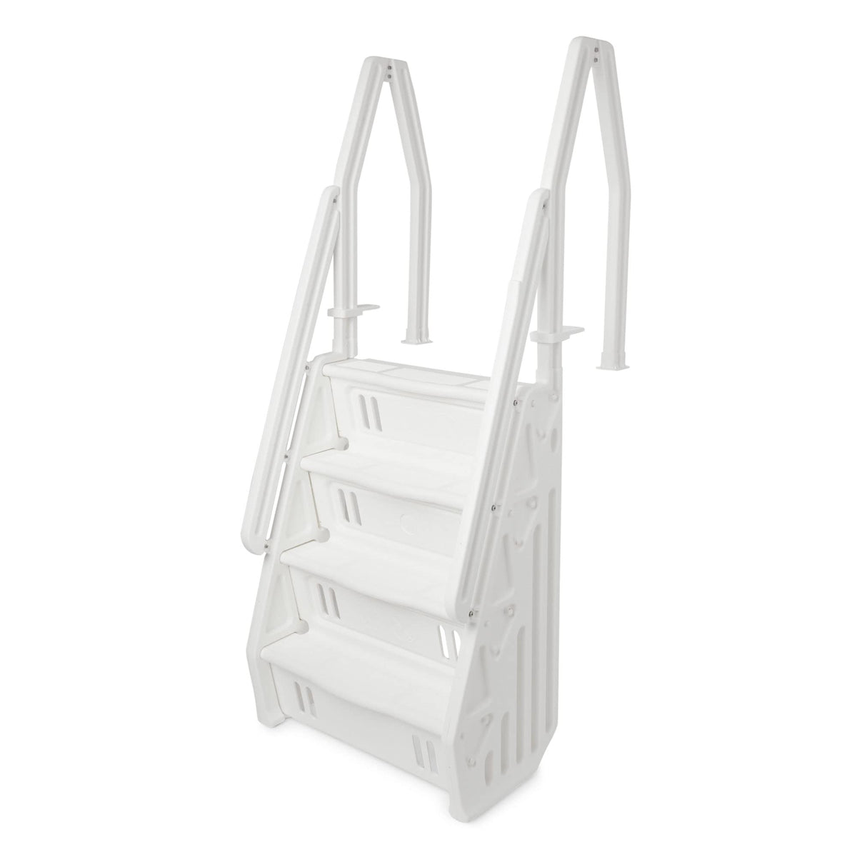 Vinyl Works Deluxe Versatile Adjustable 32 Inch In-Pool Step Ladder Entry System With Double Handrail For Above Ground Swimming