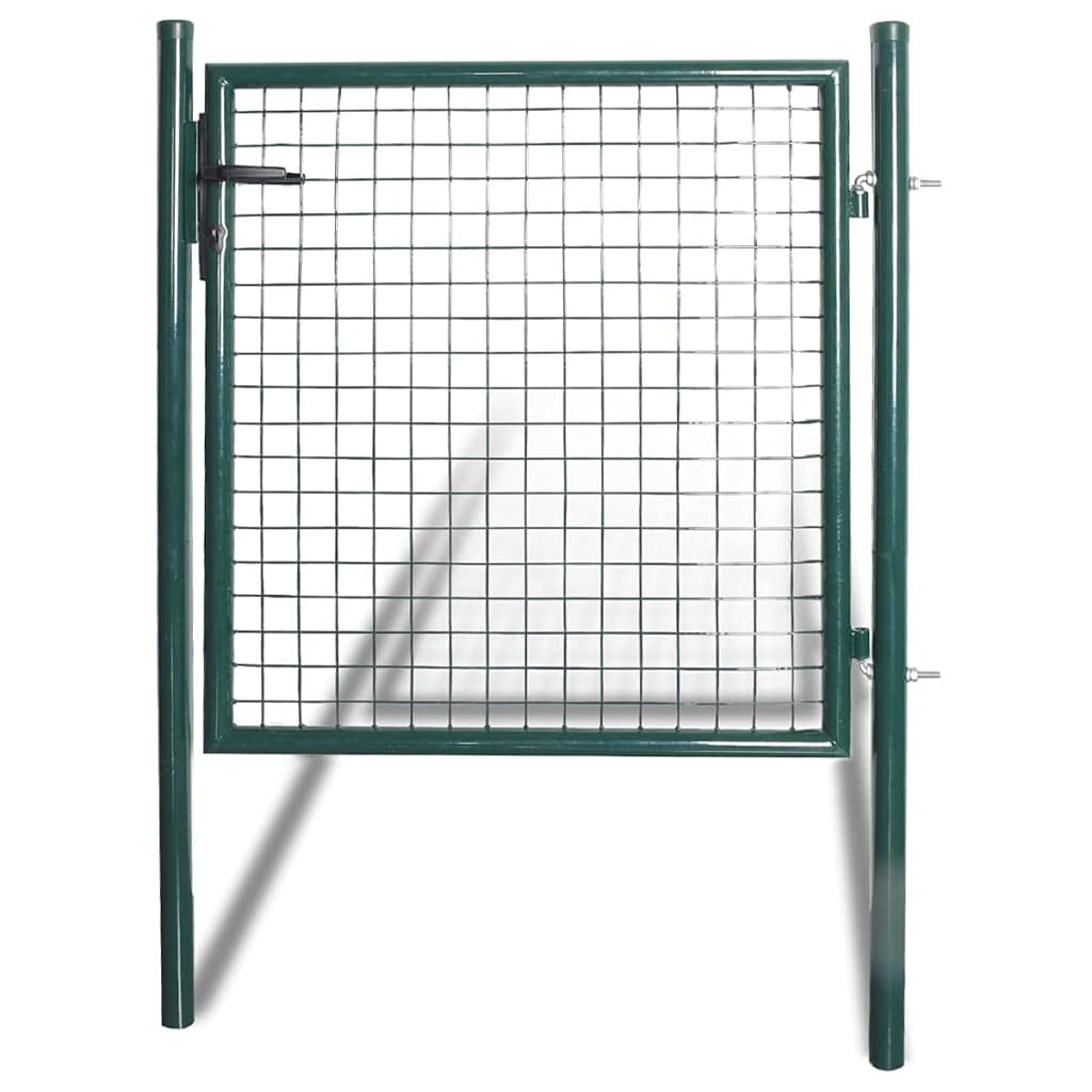 vidaXL Single Door Fence Gate - Green Powder-Coated Steel - Heavy Duty Locking System with 3 Keys - Easy to Install - Secure Bar