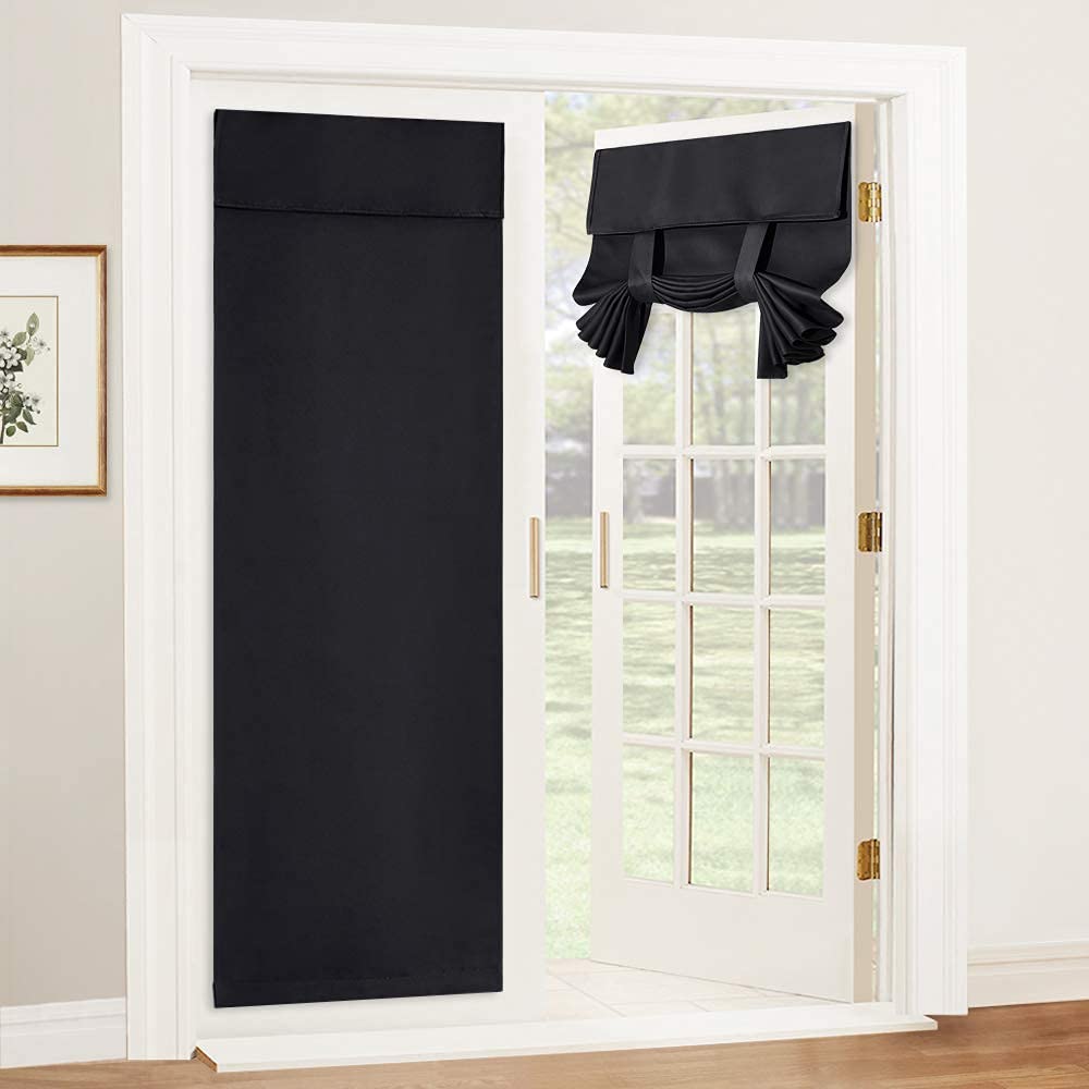 Ryb Home 2 Panels Blackout Curtains Doors - Thermal Insulated Light Block Privacy French Door Sidelight Double Door Curtain Tricia Window Shades, 26 X 69 Inch, 1 Pair, Black