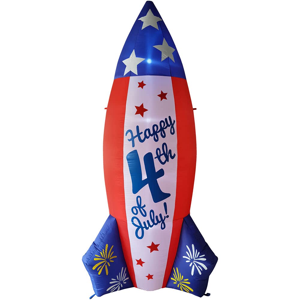 Fraser Hill Farm 10-Ft. Tall Americana July 4Th Rocket, Outdoor Blow Up Inflatable With Lights