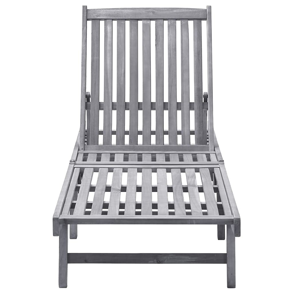 vidaXL Solid Acacia Wood Sun Lounger with Adjustable Backrest and Wheels, Gray Wash Finish, Outdoor Relaxation, Garden Patio Pool Lounger Bed, Easy to Assemble