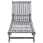 vidaXL Solid Acacia Wood Sun Lounger with Adjustable Backrest and Wheels, Gray Wash Finish, Outdoor Relaxation, Garden Patio Pool Lounger Bed, Easy to Assemble