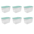 AFOLKMZ 66 Quart Clear Plastic Storage Bins With Matching Lids And Blue Accent Latches, Recessed Stackable Latching Containers(M