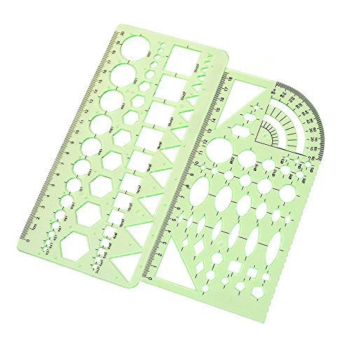 2Pcs Plastic Green Measuring Templates Geometric Rulers For Office And School, Building Formwork, Drawings Templates