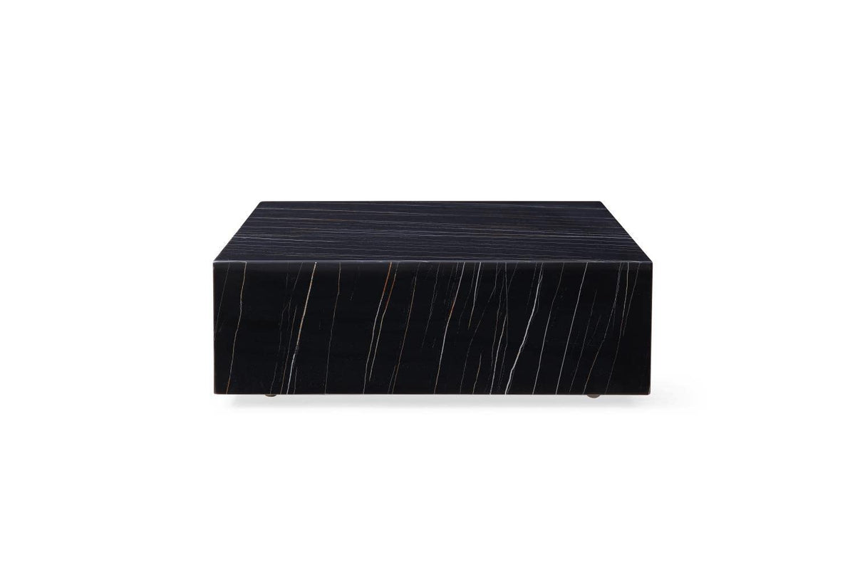 Whiteline Imports Cube Square Coffee Table in High Gloss Black or White Marble with Casters