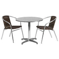 Flash Furniture Lila 31.5'' Round Aluminum Indoor-Outdoor Table Set with 2 Dark Brown Rattan Chairs