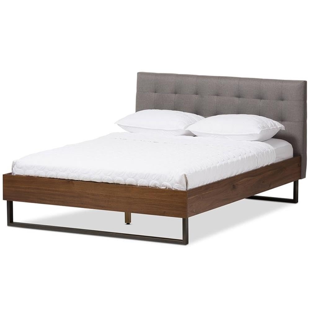 Baxton Studio Mitchell Tufted Queen Platform Bed in Gray and Brown