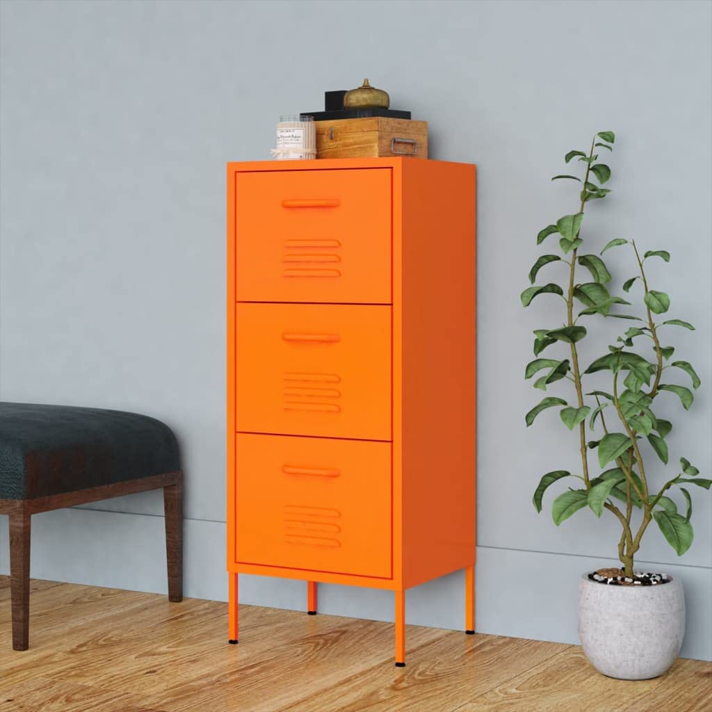 vidaXL Storage Cabinet Orange 16.7&quot; Steel Sideboard Side Cabinet Furniture