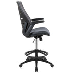 Flash Furniture Kale High Back Dark Gray Mesh Spine-Back Ergonomic Drafting Chair With Adjustable Foot Ring And Adjustable Flip-Up Arms