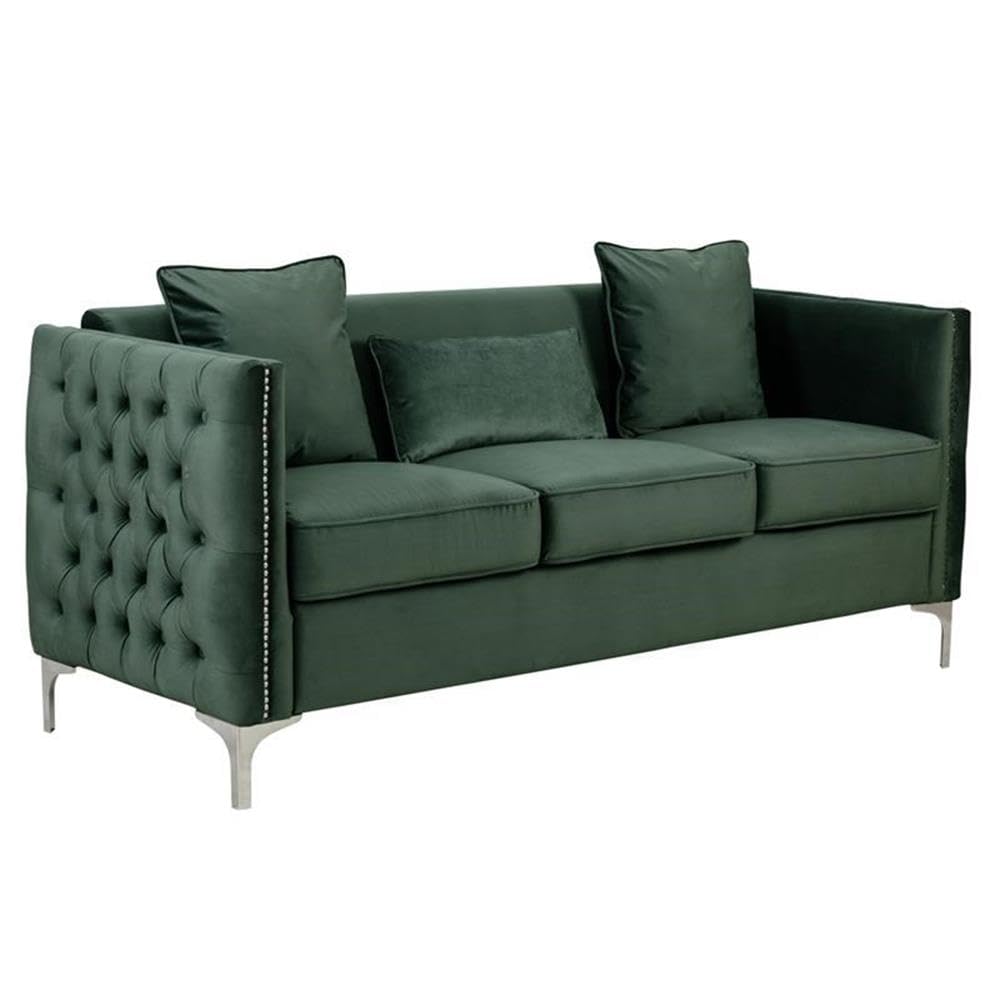Lilola Home Bayberry Green Velvet Sofa Loveseat Chair Living Room Set