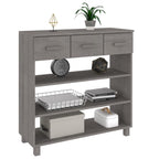 vidaXL Solid Pinewood Console Table HAMAR with Shelves and Drawers, Light Gray - Ideal for Living Room and Hallway