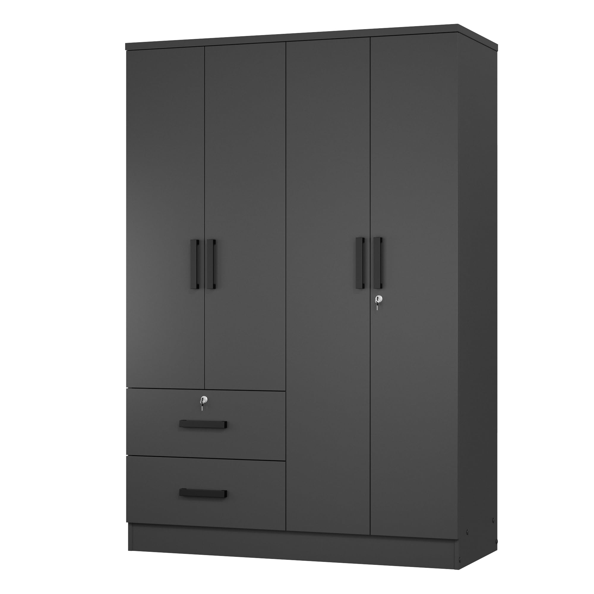 Woodpeckers Furniture And Mattress 4 Doors Wardrobe 2 Drawers with Shelves 72" high (Black)