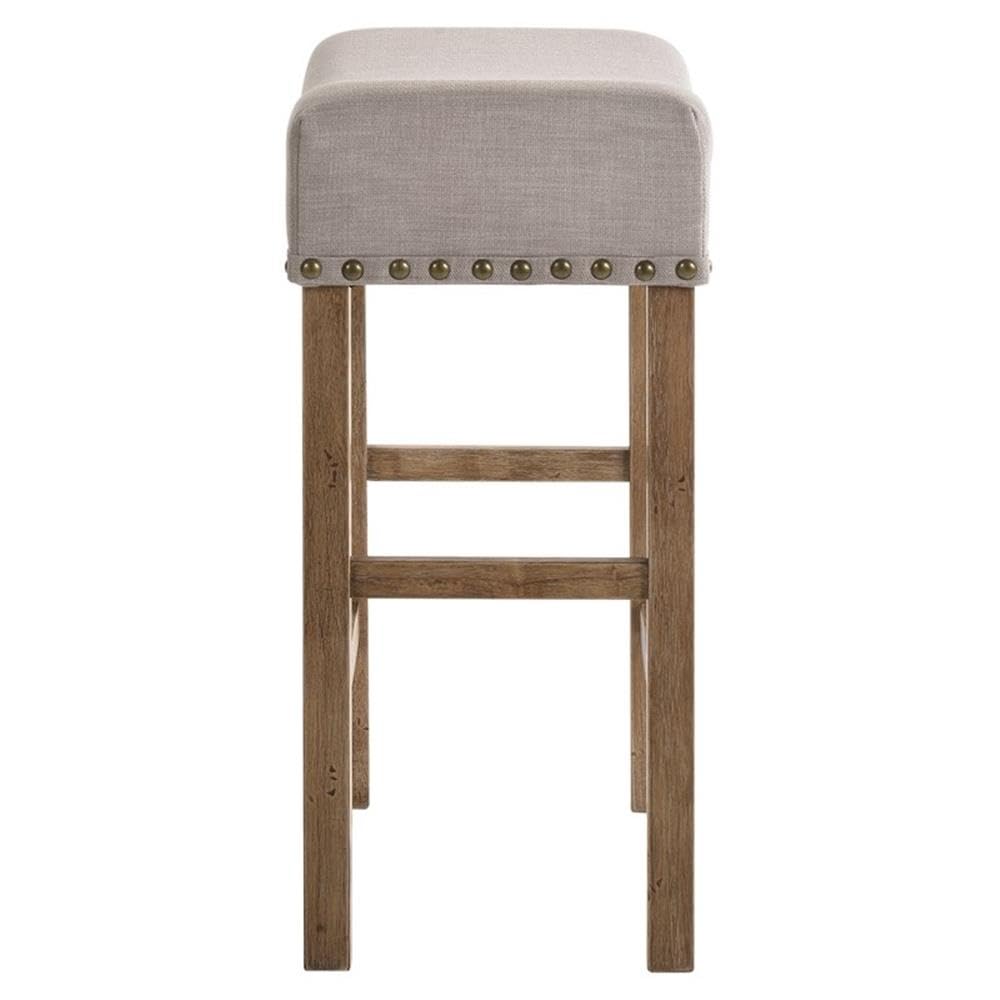 Acme Martha II Counter Height Stool in Tan Linen and Weathered Oak (Set of 2)