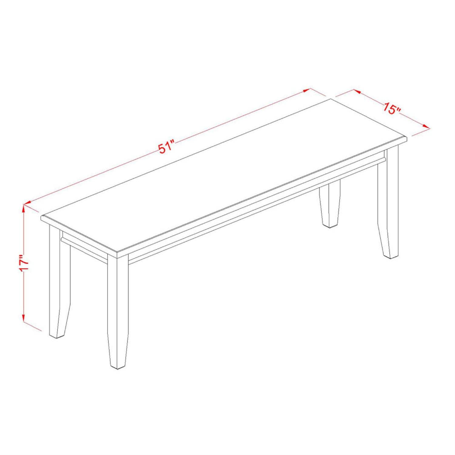 East West Furniture DUB-MAH-W Dudley Dining Table Bench with Wooden Seat, 51x15x17 Inch, Mahogany