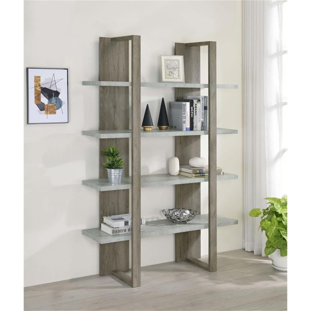 Coaster Danbrook Wood Bookcase with 4 Full-Length Shelves Gray and Cement