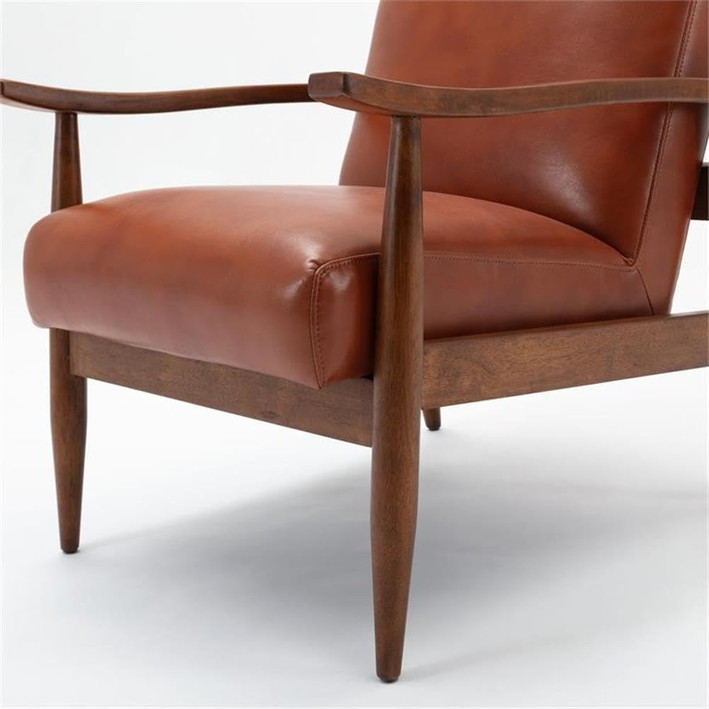 Comfort Pointe Austin Caramel Faux Leather Modern Wooden Base Accent Chair