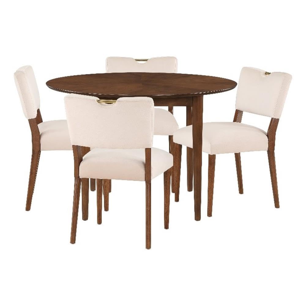 Comfort Pointe Bonito Sea Oat Velvet 5-Piece Round Dining Set In Walnut Finish