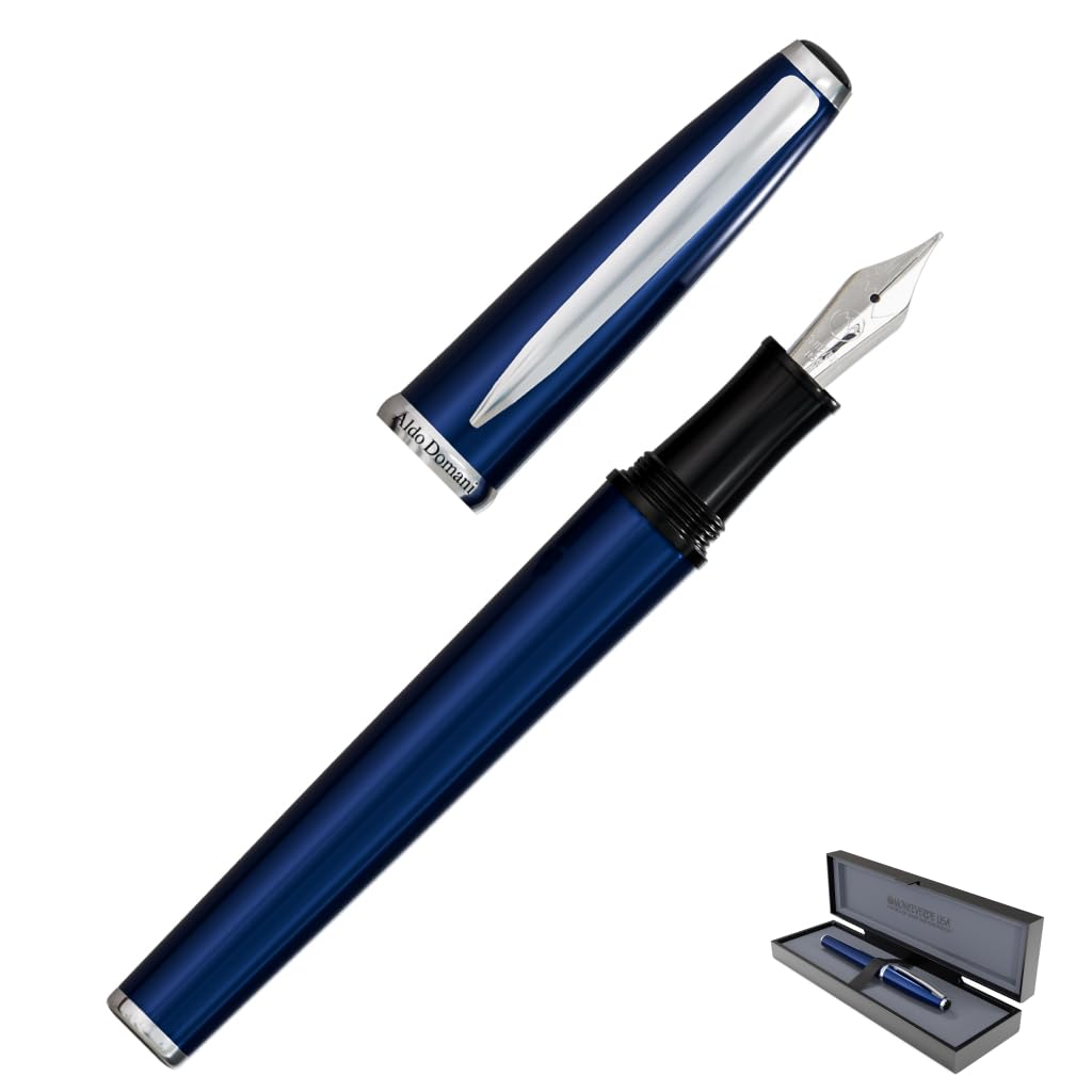 Monteverde Usa Aldo Domani Fountain Pen - Stub Nib, Black Ink Fountain Pen, Blue - Luxury Pen For Men & Women, Office, Business,