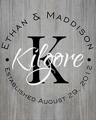 Personalized Printed Wood Family Name Sign With Established Date And Monogram 16x20