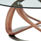 HomeRoots Clear, Walnut 39' Walnut and Clear Glass Abstract Round Coffee Table