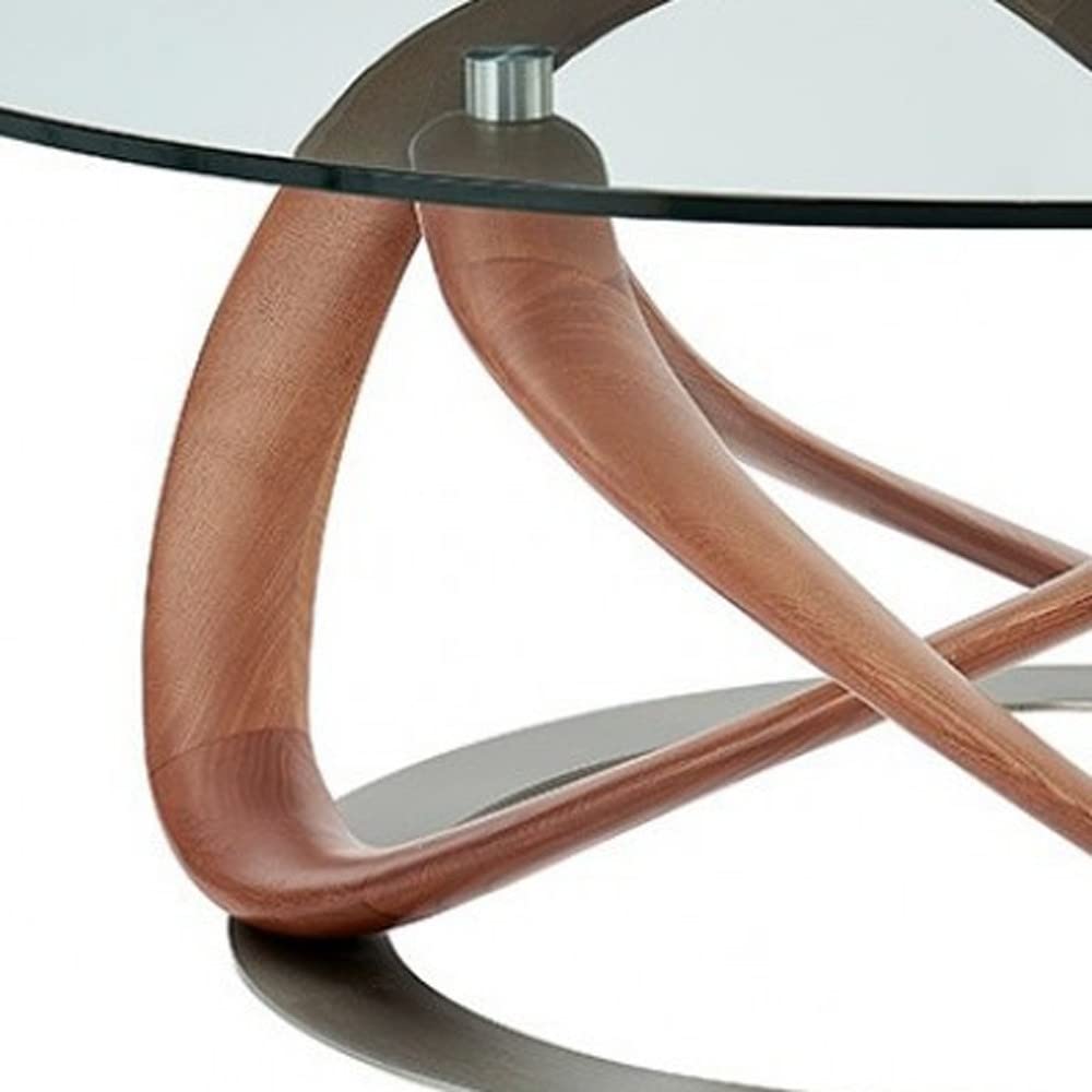 HomeRoots Clear, Walnut 39' Walnut and Clear Glass Abstract Round Coffee Table