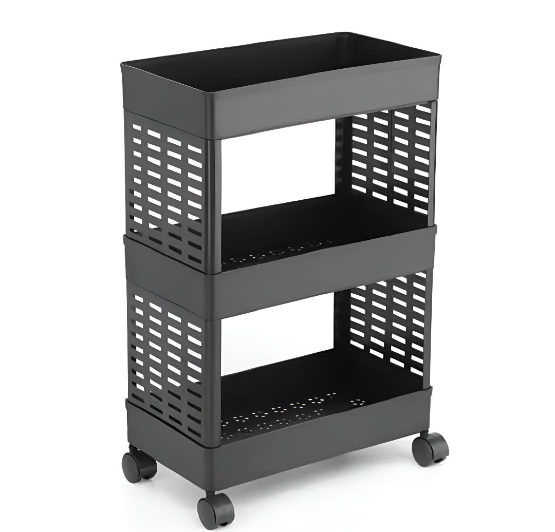 Bd Store Plastic Storage Rack Trolley With Wheels, 3 Layer Multipurpose Organizer Shelf For Kitchen, Bathroom & Bedroom, Open St