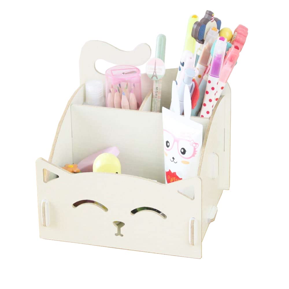 Artkingdome Exquisite Diy Artwork Cat Folding Collection Pen Pencil Holder Cosmetic Organizer Desk Storage Sorter White