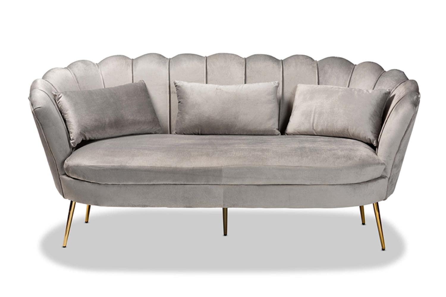 Baxton Studio Genia Contemporary Glam and Luxe Grey Velvet Fabric Upholstered and Gold Metal Sofa