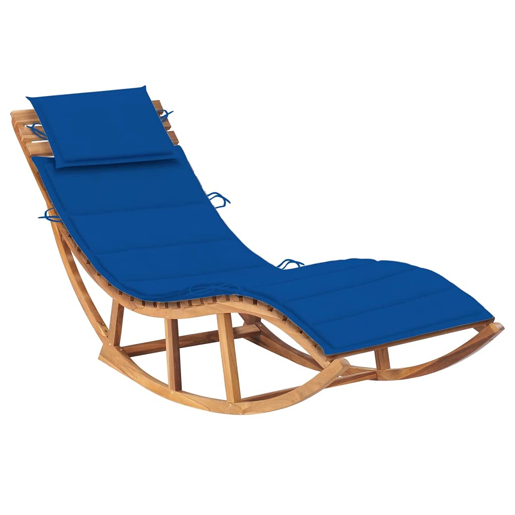 vidaXL Daybed, Rocking Sun Lounger with Cushion, Wooden Sun Lounger for Poolside Deck Garden Porch Balcony, Retro Style, Solid Wood Teak