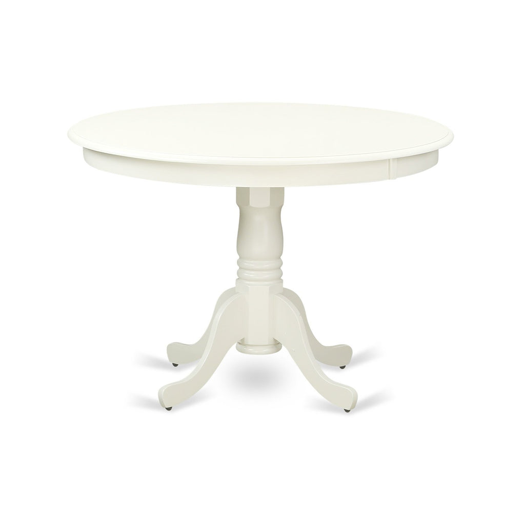East West Furniture HLAD3-LWH-LC 3 Piece Dining Table Set for Small Spaces Contains a Round Dining Room Table with Pedestal and 2 Faux Leather Upholstered Chairs, 42x42 Inch, Linen White