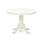 East West Furniture HLAD3-LWH-LC 3 Piece Dining Table Set for Small Spaces Contains a Round Dining Room Table with Pedestal and 2 Faux Leather Upholstered Chairs, 42x42 Inch, Linen White