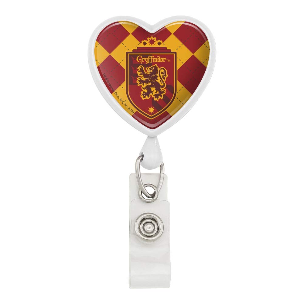 Harry Potter Gryffindor Plaid Sigil Heart Lanyard Retractable Reel Badge Id Card Holder
