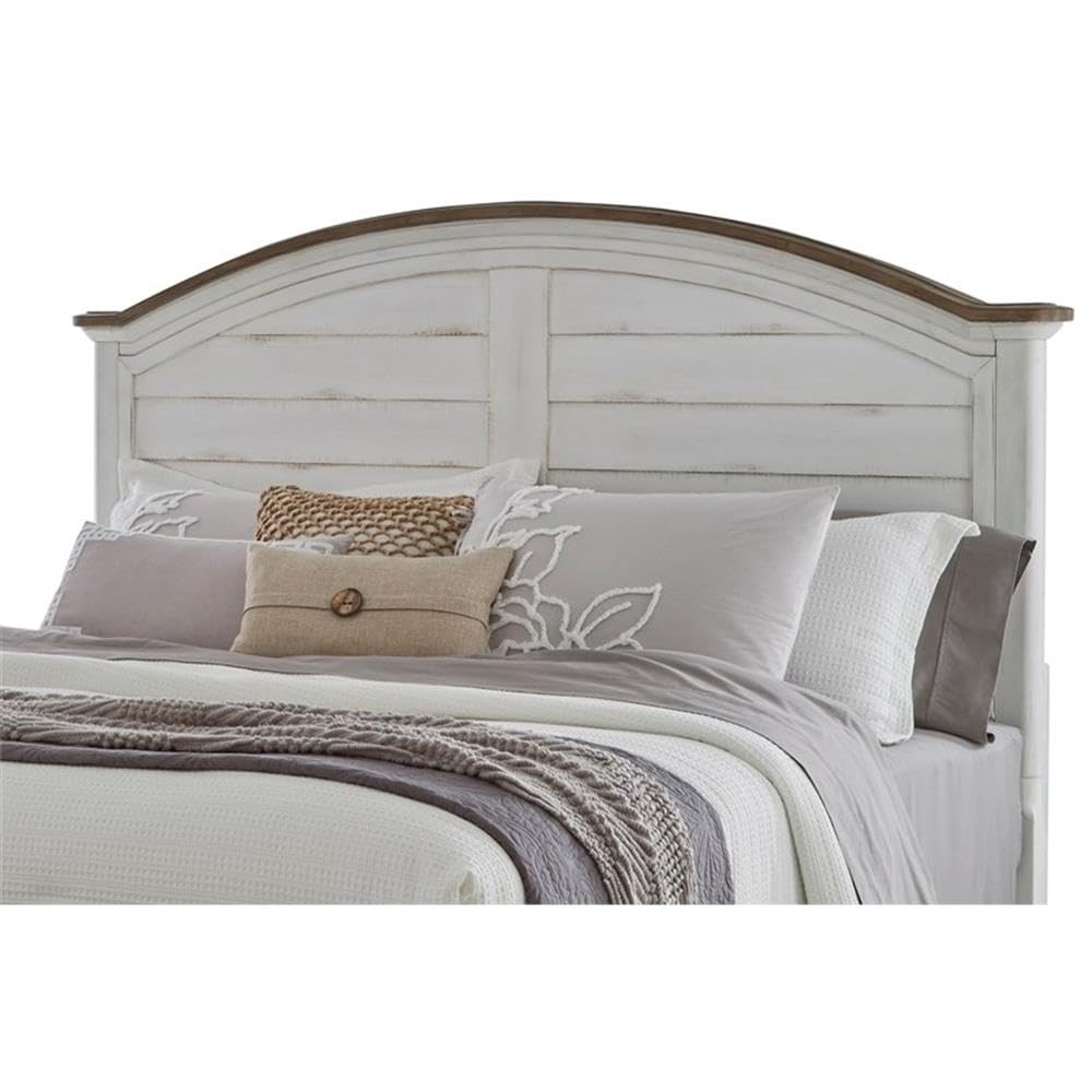 American Woodcrafters Meadowbrook White-Washed Wood Farmhouse Queen Size Arched Panel Headboard