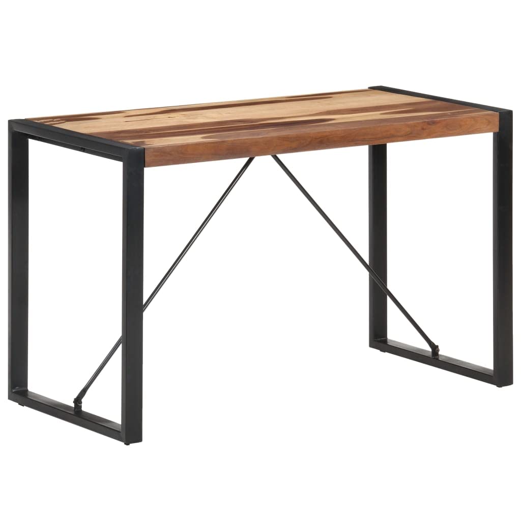 vidaXL Dining Table - Industrial Style, Solid Acacia and Rubberwood Construction, Powder-Coated Steel Legs, Sheesham Finish, Brown and Black, Rectangular, 47.2&quot;x23.6&quot;x29.5&quot;