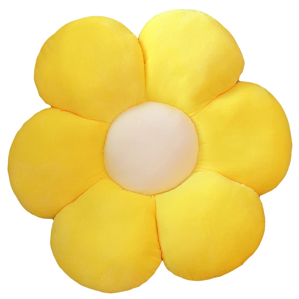 Lannery Flower Plush Throw Pillows, Flower Floor Pillow Seating Cushion Toy For Reading, Room, Watching Tv (19.7', Yellow-1)