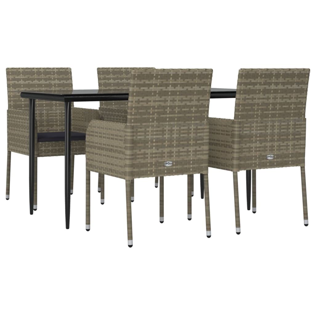 vidaXL 5-Piece Patio Dining Set - Weather-Resistant Poly Rattan Furniture with Powder-Coated Steel Frame, Tempered Glass Tabletop, and Comfortable Cushions for Outdoor Dining and Relaxation