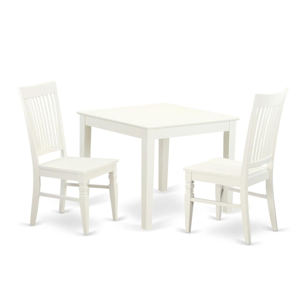 East West Furniture OXWE3-LWH-W 3 Piece Kitchen Table Set for Small Spaces Contains a Square Dining Table and 2 Dining Room Chairs, 36x36 Inch, Linen White