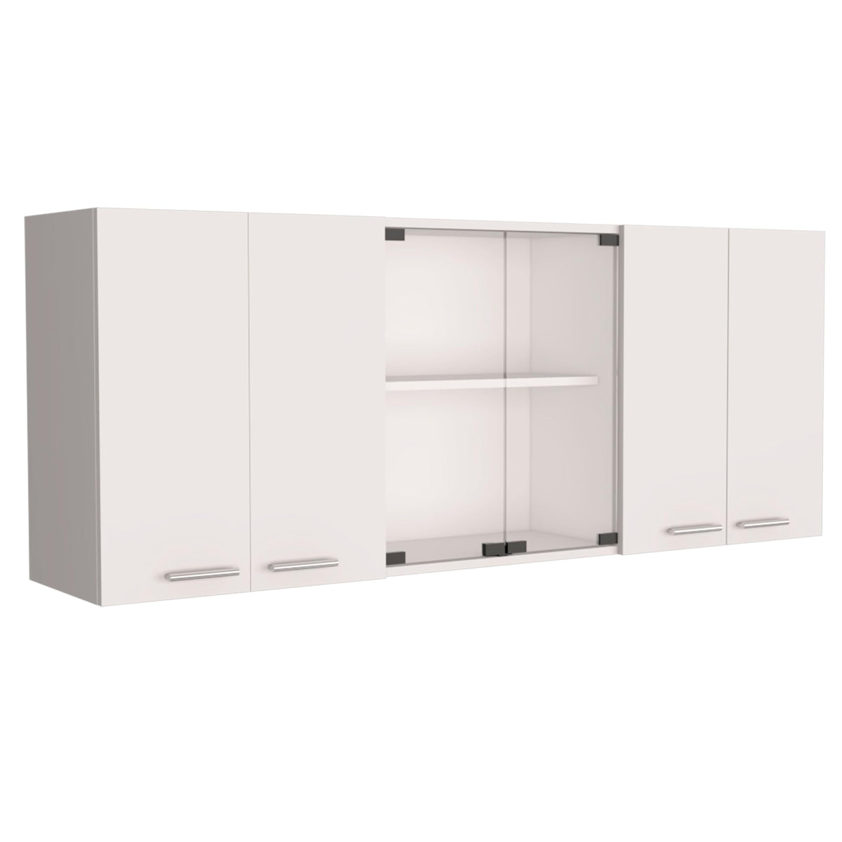 Tuhome Superior 150 Wall Cabinet with Glass, Four Interior Shelves, Two Double Door -White