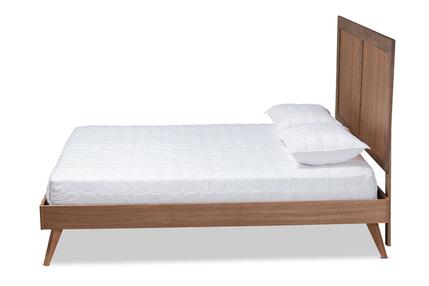 Baxton Studio Amira Mid-Century Modern Transitional Ash Walnut Finished Wood Queen Size Platform Bed