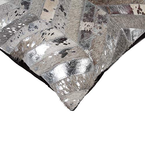 HomeRoots Cowhide, Microsuede, Polyfill 18' X 18' X 5' Silver Pillow