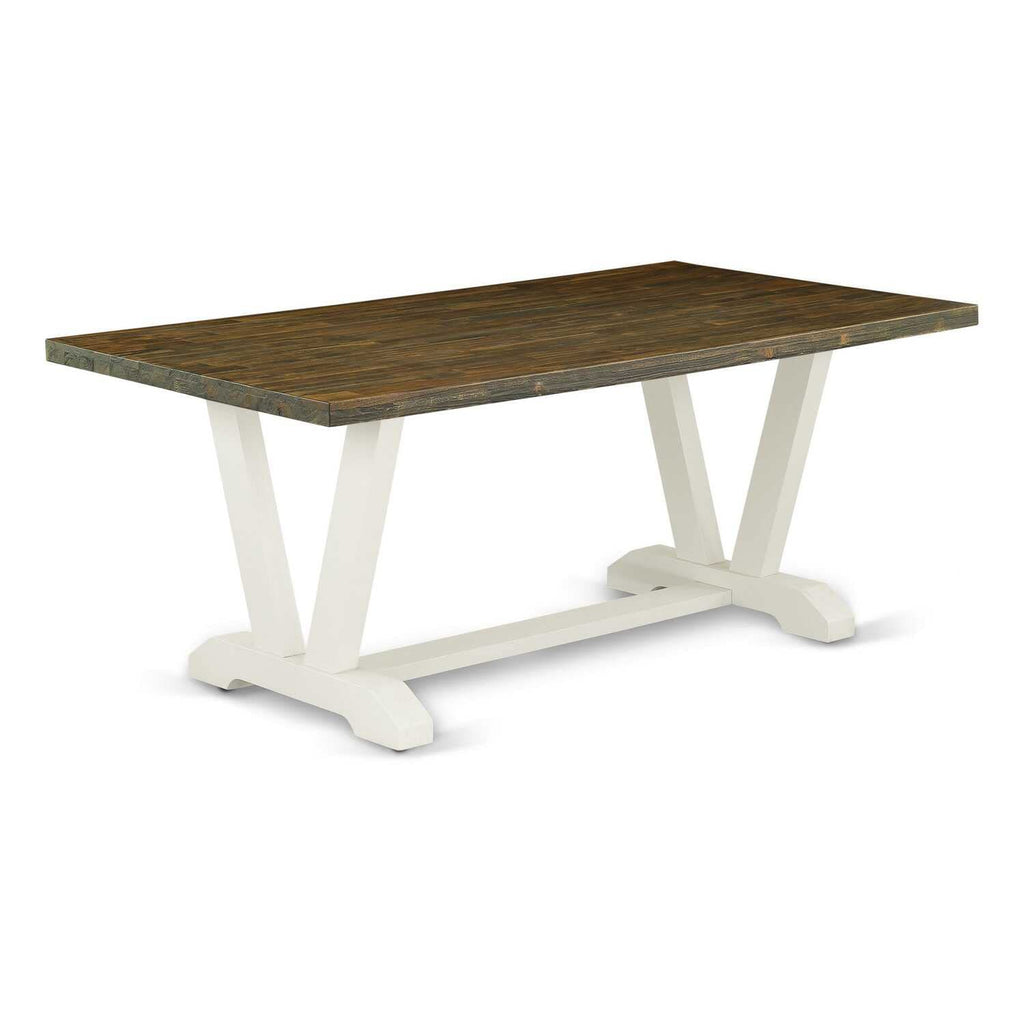 East West Furniture V-Style 40X72 In Dining Table With Wirebrushed Linen White Leg And Distressed Jacobean 418 Top Finish